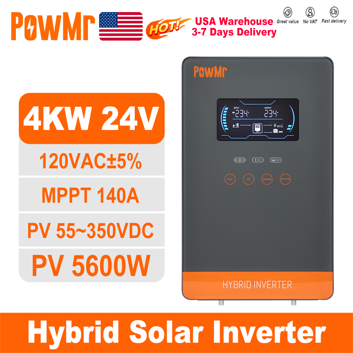 PowMr USA 4000W 24V Hybrid Sol - Solar Emergency Charger recensie en prijs